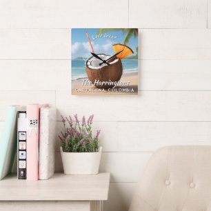 Custom Name & Location Coco Loco Square Wall Clock