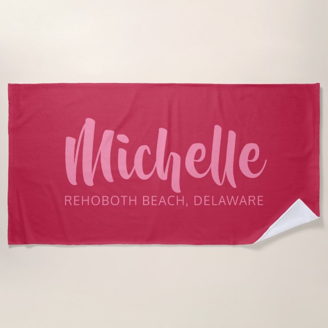 Custom name, location & color beach towel (Front)