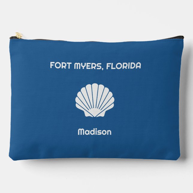 Custom Name, Location & Color Seashell Accessory Pouch (Front)