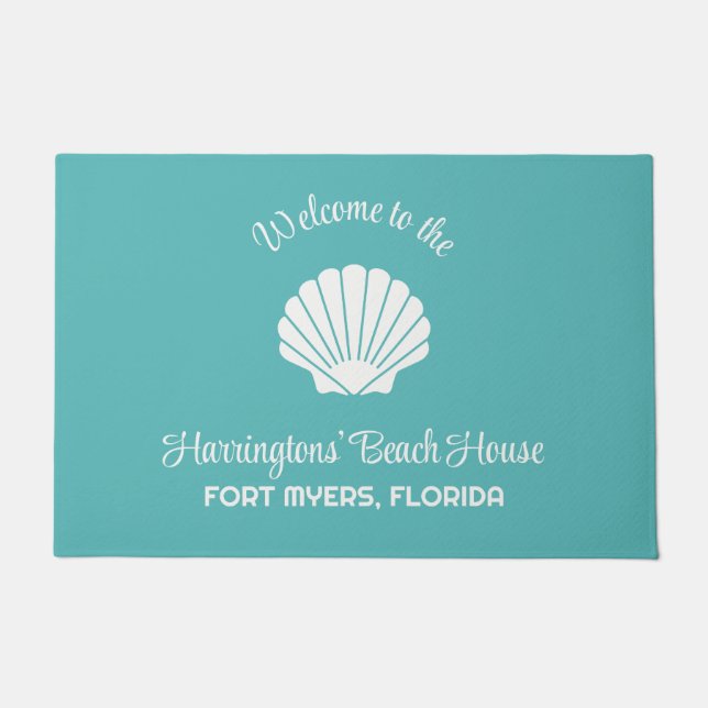 Custom Name, Location & Color Seashell Doormat (Front)