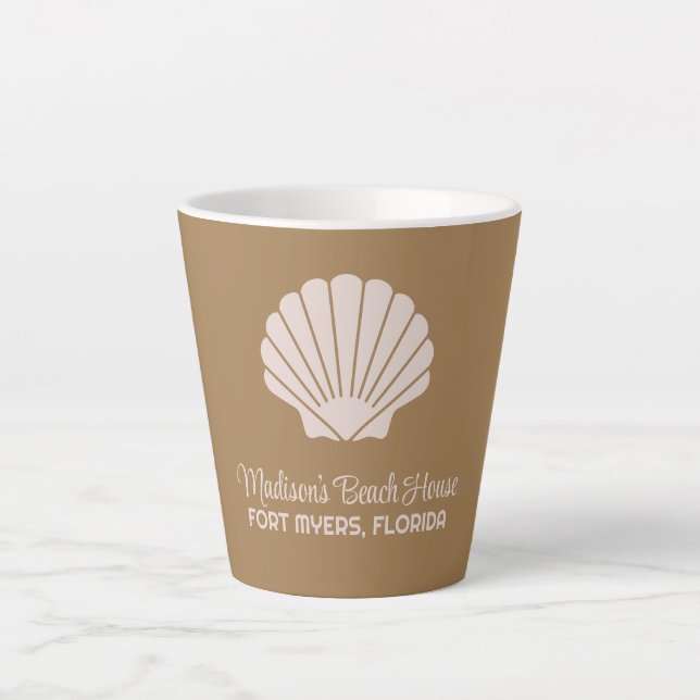Custom Name, Location & Color Seashell Latte Mug (Front)