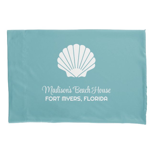 Custom Name, Location & Color Seashell Pillow Case (Front)