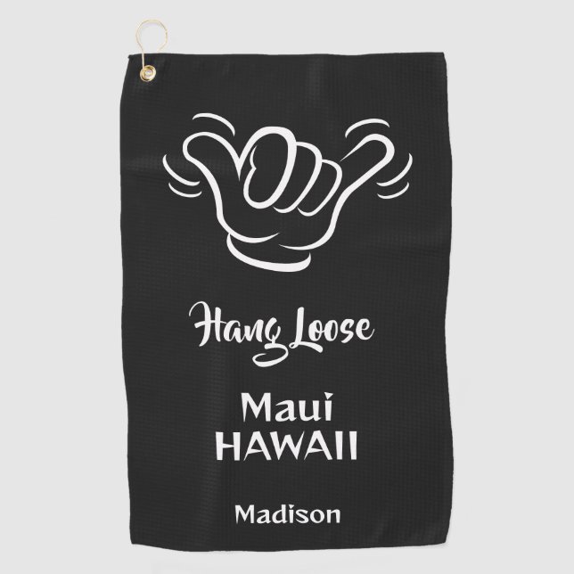 Custom Name, Location & Color Shaka Golf Towel (Front)