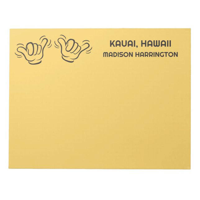 Custom Name, Location & Color Shaka Notepad (Front)