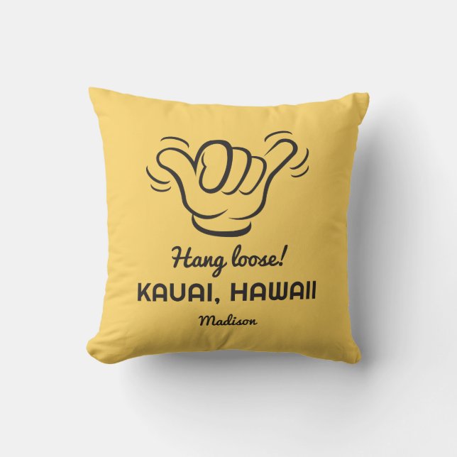 Custom Name, Location & Color Shaka Throw Pillow (Front)
