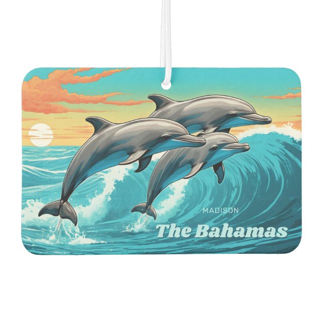 Custom Name & Location Dolphin Air Freshener (Front)