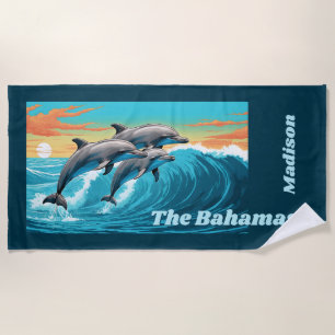 Custom Name & Location Dolphin Beach Towel