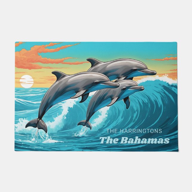 Custom Name & Location Dolphin Doormat (Front)
