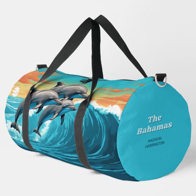 Custom Name & Location Dolphin Duffle Bag (Left Corner)