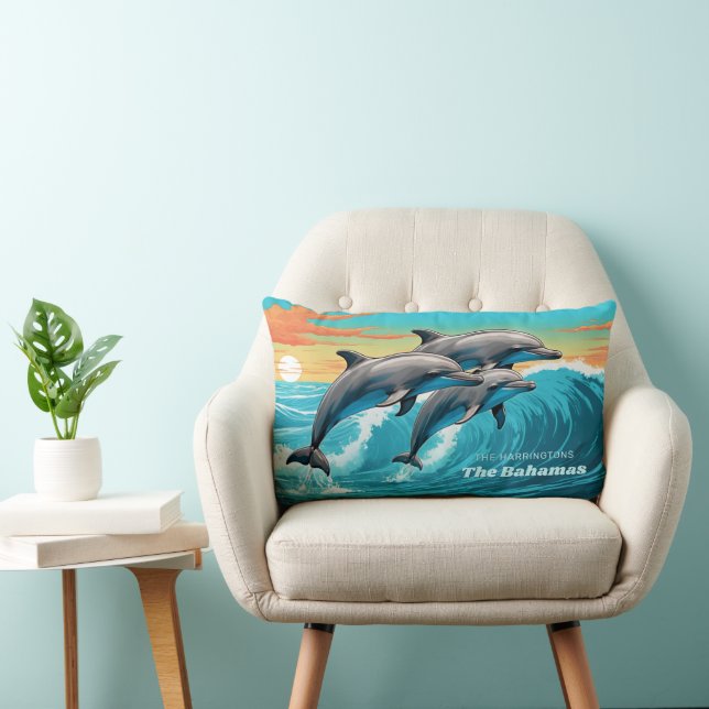 Custom Name & Location Dolphin Lumbar Pillow (Chair)