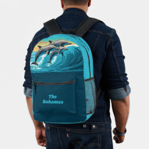 Custom Name & Location Dolphin Printed Backpack