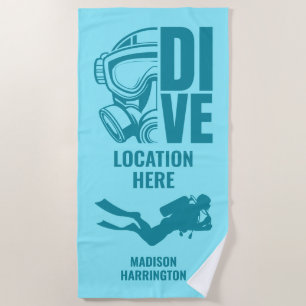 Custom Name & Location Scuba Diving Beach Towel