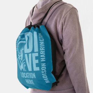 Custom Name & Location Scuba Diving Drawstring Bag