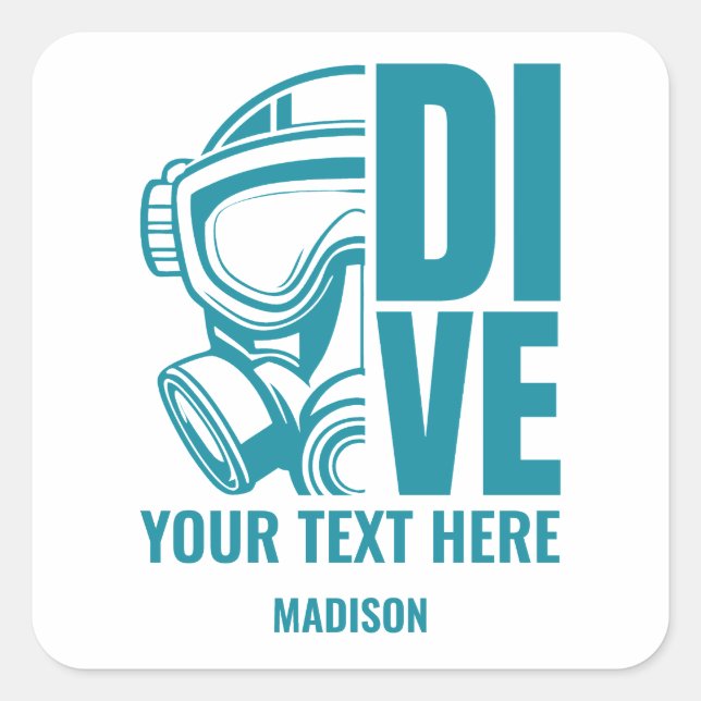 Custom Name & Location Scuba Diving Square Sticker (Front)