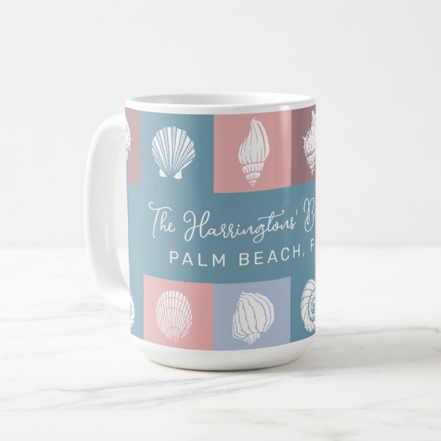 Custom Name & Location Seashells Pattern Coffee Mug (Front Left)