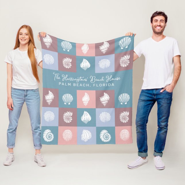 Custom Name & Location Seashells Pattern Fleece Blanket (In Situ)