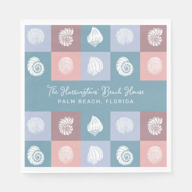 Custom Name & Location Seashells Pattern Napkins (Front)