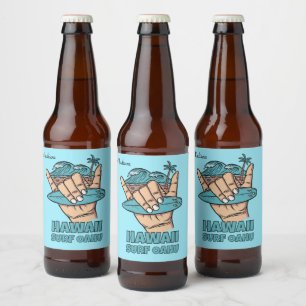 Custom Name & Location Surf Shaka Beer Bottle Label