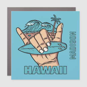 Custom Name & Location Surf Shaka Car Magnet