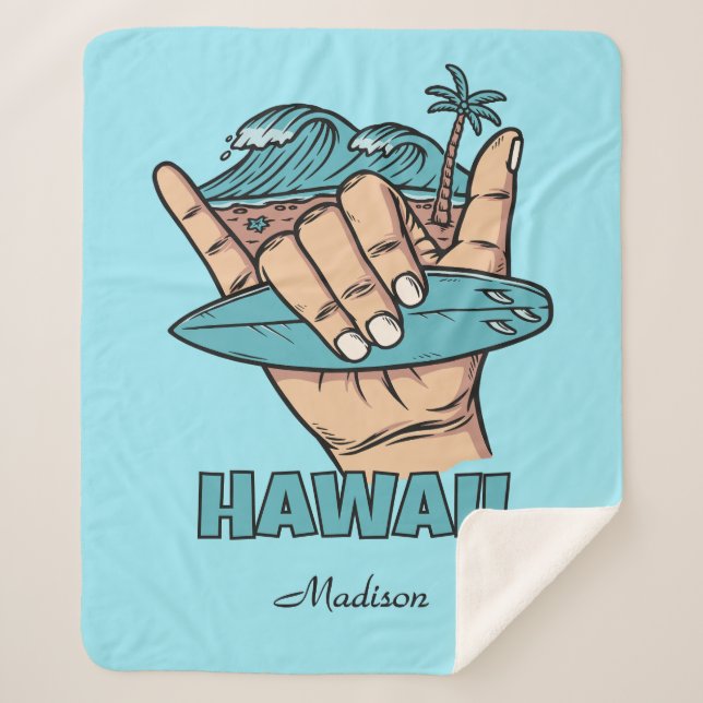Custom Name & Location Surf Shaka Sherpa Blanket (Front)