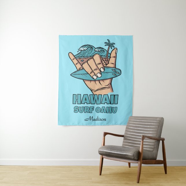 Custom Name & Location Surf Shaka Tapestry (In Situ)