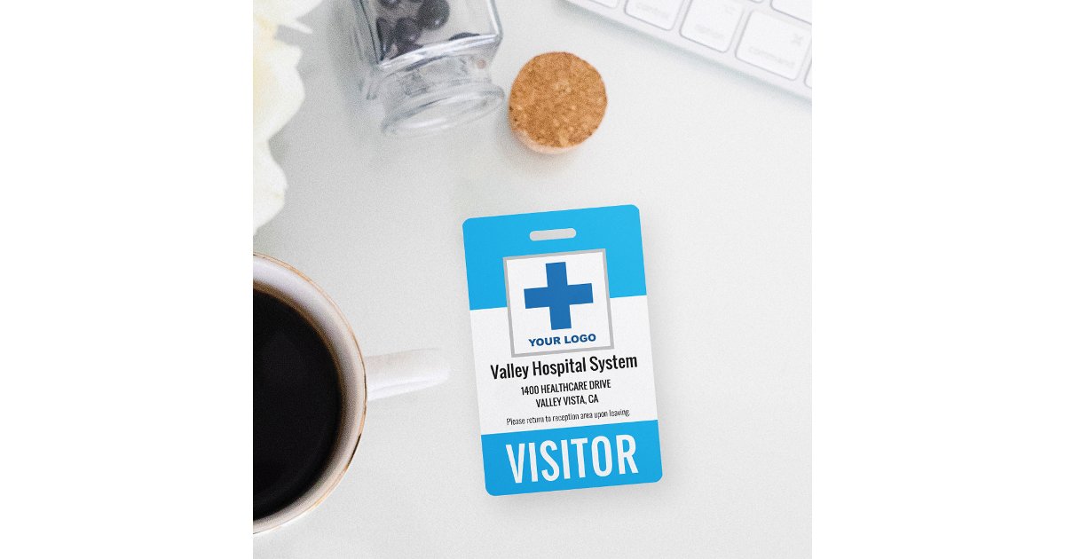 Custom Name &amp; Logo Hospital Visitor Pass ID Badge | Zazzle