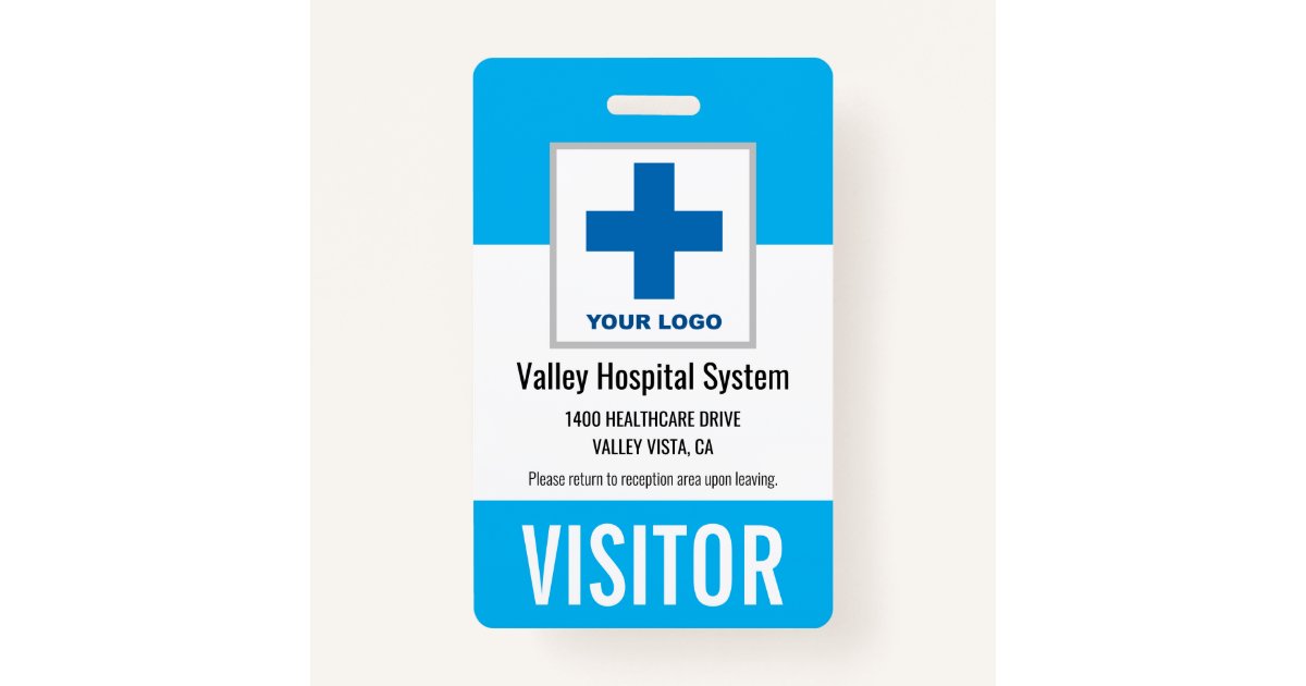 Custom Name &amp; Logo Hospital Visitor Pass ID Badge | Zazzle.com
