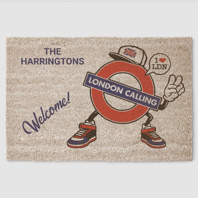 Custom Name London Calling Fiber Doormat (Front)