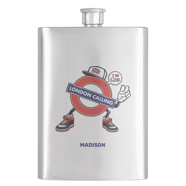 Custom Name London Calling Flask (Front)