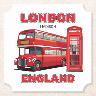Custom Name London England Paper Coaster