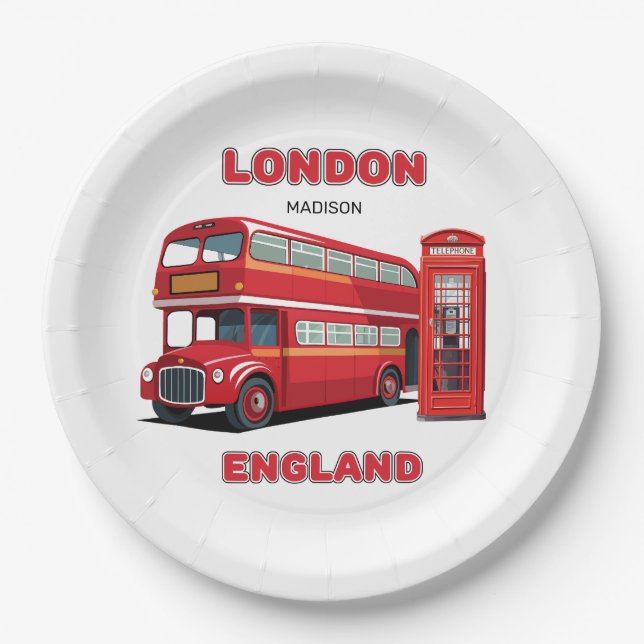 Custom Name London England Paper Plates (Front)