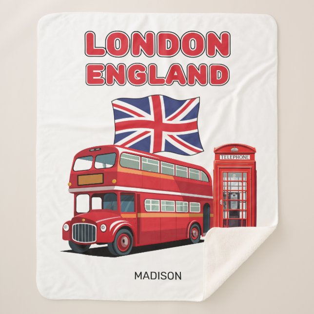 Custom Name London England Sherpa Blanket (Front)