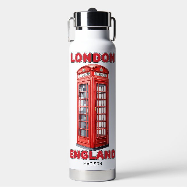 Custom Name London England Water Bottle (Front)
