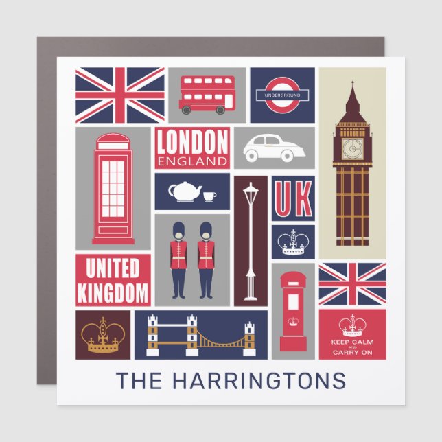 Custom Name London UK Icons Car Magnet (Front)