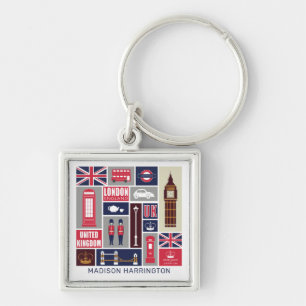 Custom Name London UK Icons Keychain