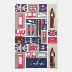 Custom Name London UK Icons Kitchen Towel