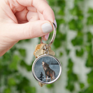 Custom Name Lone Wolf Howling Watercolor Keychain