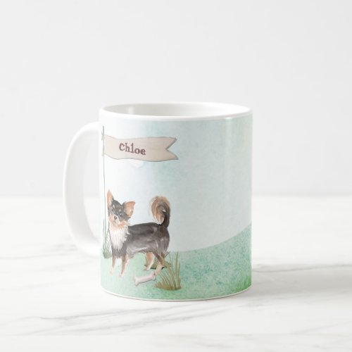 Custom Name Long Haired Chihuahua Pet Dog Coffee Mug