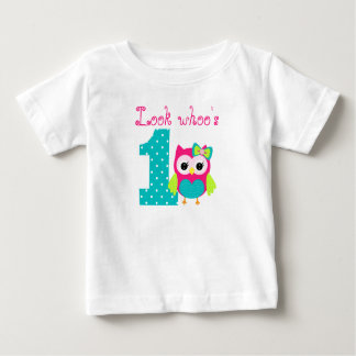 Custom name Look whoo's one Owl birthday Baby T-Shirt