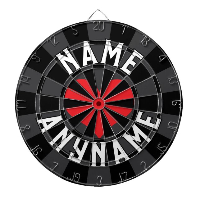 Custom NAME Love ANY NAME Black Charcoal Red Heart Dart Board (Front)