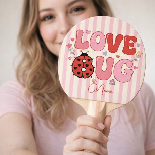 Custom Name Love Bug Valentine's Day Ladybug Pink Ping Pong Paddle