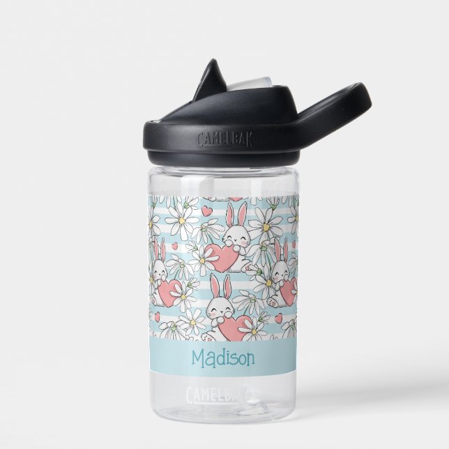 Custom Name Love Bunnies Pattern Water Bottle (Left)