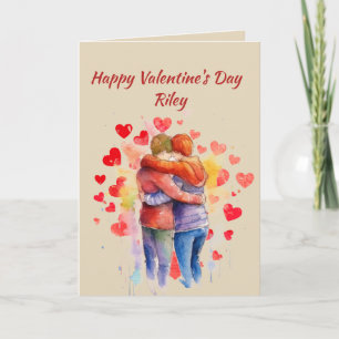 Custom Name Love Cute Non-Gender Hearts Holiday Card