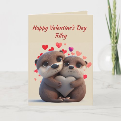 Custom Name Love Cute Otter Animals Hearts Holiday Card