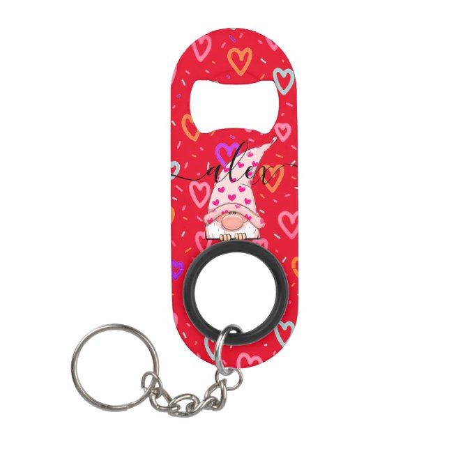 Custom Name LOVE Gnome Valentine Keychain Bottle Opener (Front)
