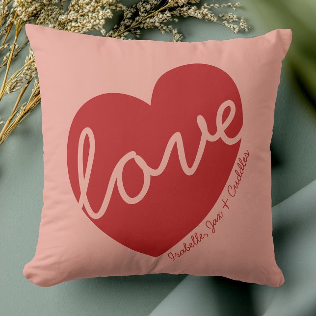 Custom Name Love Modern Cute Mother's Day Heart Throw Pillow (Creator Uploaded)