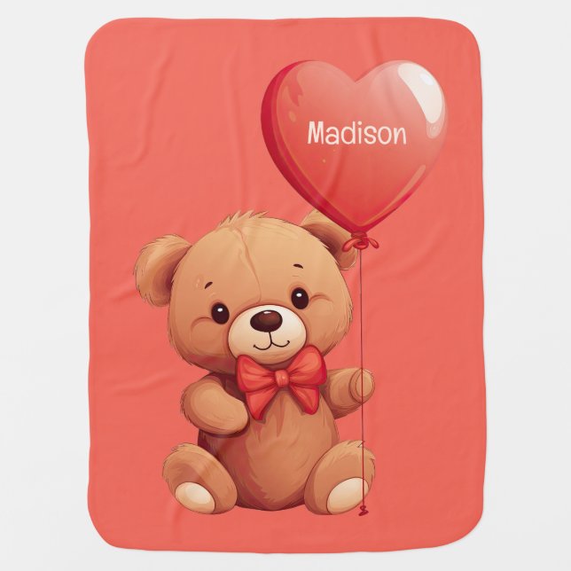 Custom Name Love Teddy Baby Blanket (Front)