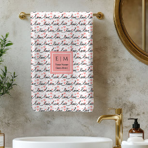 Custom Name Love Text Bath Towel Valentine Gift