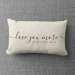Custom Name Love you More Valentine's Day Newlywed Lumbar Pillow<br><div class="desc">Celebrate your love with this chic and romantic throw pillow featuring the date you met in a charcoal handwritten script lettering. Personalize this custom design with your own names. This would make the perfect gift for a newlywed couple, engagement, anniversary, Valentine's Day, weddings, bridal showers, and much more. The grey...</div>
