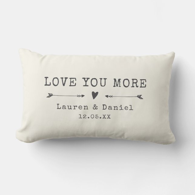 Custom Name Love you More Valentine's Day Newlywed Lumbar Pillow (Front)